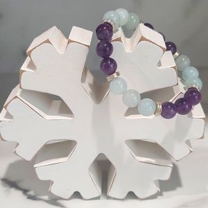 8mm Aquamarine & Amethyst Crystal Bracelet